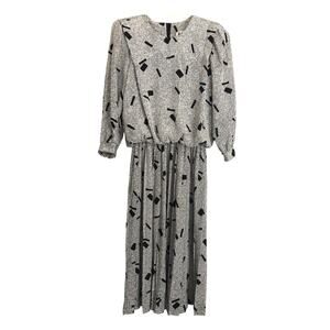 Black & White Dress Gathered Waist REO Originals Print Vintage Size 6 Union Made